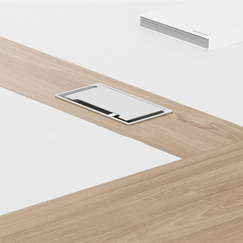 Artificial Wood Writing Desk Curved Industrial Office Desk in White and Natural Clearhalo 'furn' 'furn_office_desk' 'Furniture' 'Office Desks' 'Office Furniture' 'office_desk' 6262623