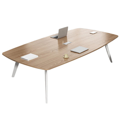Artificial Wood Writing Desk Curved Industrial Office Desk in White and Natural Clearhalo 'furn' 'furn_office_desk' 'Furniture' 'Office Desks' 'Office Furniture' 'office_desk' 6262624