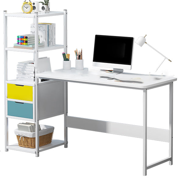 Metal and Wood Writing Desk Contemporary Corner Bedroom Office Desk with Bookshelf White Clearhalo 'furn' 'furn_office_desk' 'Furniture' 'Office Desks' 'Office Furniture' 'office_desk' 6262782