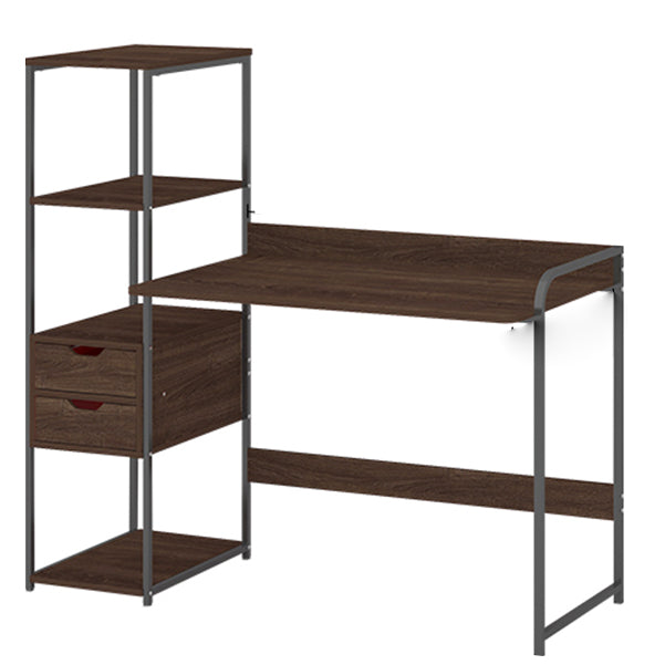 Metal and Wood Writing Desk Contemporary Corner Bedroom Office Desk with Bookshelf 48"L x 15.7"W x 47.2"H Brown Clearhalo 'furn' 'furn_office_desk' 'Furniture' 'Office Desks' 'Office Furniture' 'office_desk' 6262783