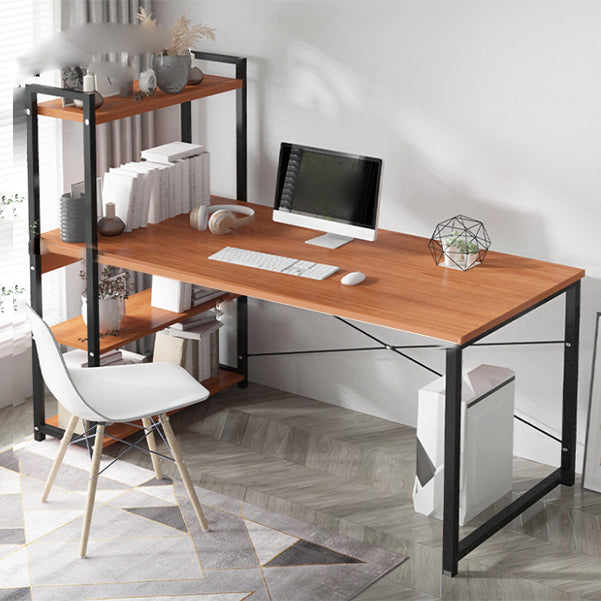 Metal and Wood Writing Desk Contemporary Corner Bedroom Office Desk with Bookshelf 47"L x 22"W x 43"H Brown Clearhalo 'furn' 'furn_office_desk' 'Furniture' 'Office Desks' 'Office Furniture' 'office_desk' 6262784