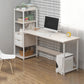 Metal and Wood Writing Desk Contemporary Corner Bedroom Office Desk with Bookshelf White-Apricot Clearhalo 'furn' 'furn_office_desk' 'Furniture' 'Office Desks' 'Office Furniture' 'office_desk' 6262785