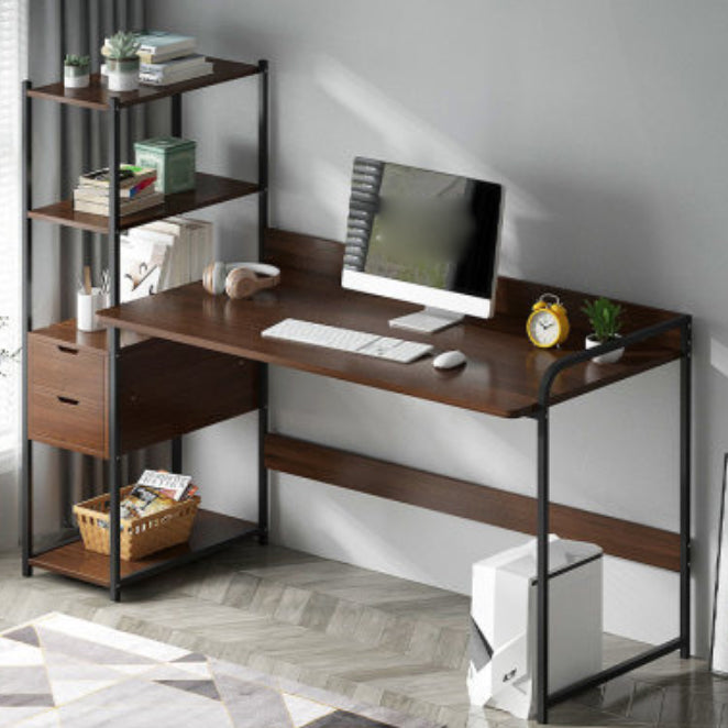 Metal and Wood Writing Desk Contemporary Corner Bedroom Office Desk with Bookshelf Clearhalo 'furn' 'furn_office_desk' 'Furniture' 'Office Desks' 'Office Furniture' 'office_desk' 6262786