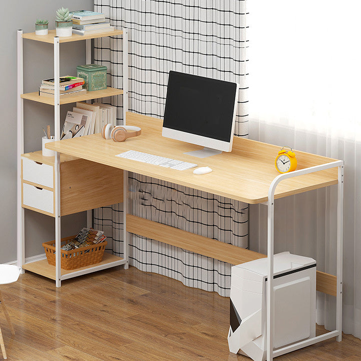 Metal and Wood Writing Desk Contemporary Corner Bedroom Office Desk with Bookshelf 42.1"L x 15.7"W x 43.3"H Natural Clearhalo 'furn' 'furn_office_desk' 'Furniture' 'Office Desks' 'Office Furniture' 'office_desk' 6262788