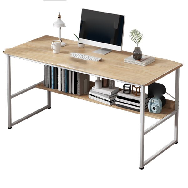 Metal and Wood Writing Desk Contemporary Corner Bedroom Office Desk with Bookshelf Natural Clearhalo 'furn' 'furn_office_desk' 'Furniture' 'Office Desks' 'Office Furniture' 'office_desk' 6262789