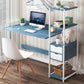 Metal and Wood Writing Desk Contemporary Corner Bedroom Office Desk with Bookshelf 48"L x 15.7"W x 43.3"H Blue Clearhalo 'furn' 'furn_office_desk' 'Furniture' 'Office Desks' 'Office Furniture' 'office_desk' 6262790