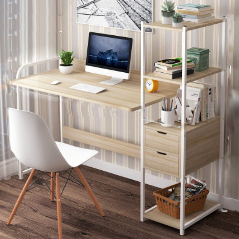 Metal and Wood Writing Desk Contemporary Corner Bedroom Office Desk with Bookshelf 48"L x 15.7"W x 43.3"H Natural Clearhalo 'furn' 'furn_office_desk' 'Furniture' 'Office Desks' 'Office Furniture' 'office_desk' 6262791