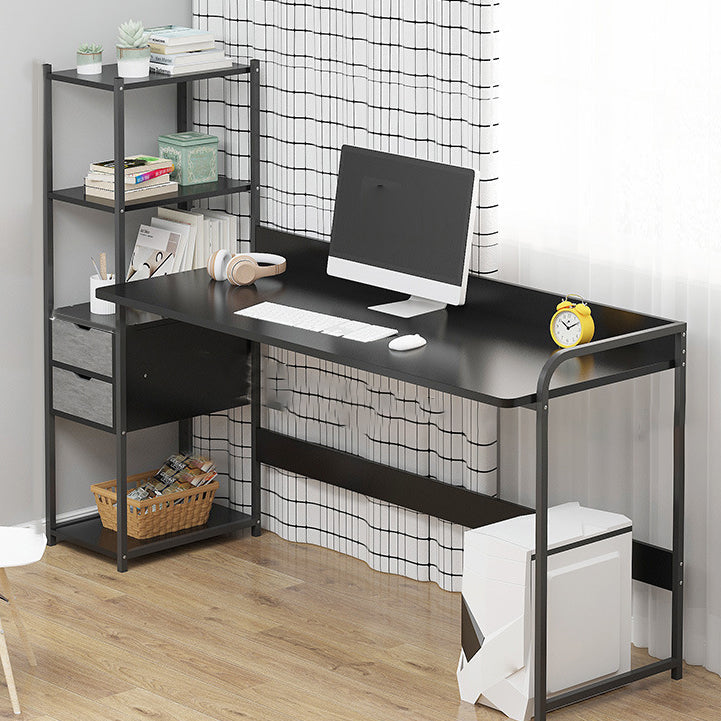 Metal and Wood Writing Desk Contemporary Corner Bedroom Office Desk with Bookshelf 42.1"L x 15.7"W x 43.3"H Grey Clearhalo 'furn' 'furn_office_desk' 'Furniture' 'Office Desks' 'Office Furniture' 'office_desk' 6262797