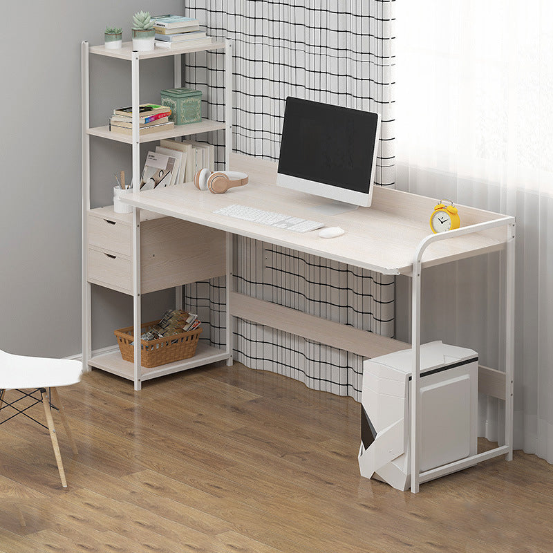 Metal and Wood Writing Desk Contemporary Corner Bedroom Office Desk with Bookshelf White-Apricot Clearhalo 'furn' 'furn_office_desk' 'Furniture' 'Office Desks' 'Office Furniture' 'office_desk' 6262800