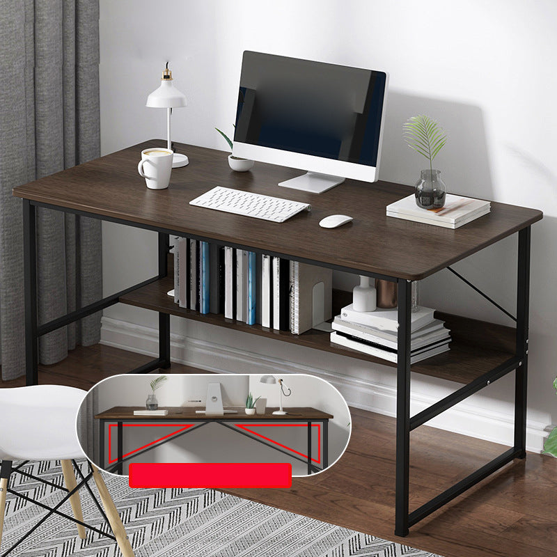 Metal and Wood Writing Desk Contemporary Corner Bedroom Office Desk with Bookshelf 31.5"L x 17.7"W x 29.1"H Brown Clearhalo 'furn' 'furn_office_desk' 'Furniture' 'Office Desks' 'Office Furniture' 'office_desk' 6262801