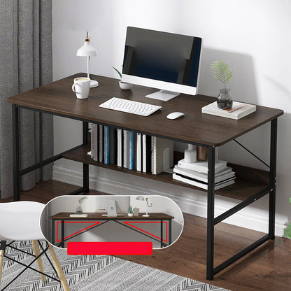 Metal and Wood Writing Desk Contemporary Corner Bedroom Office Desk with Bookshelf 31.5"L x 17.7"W x 29.1"H Brown Clearhalo 'furn' 'furn_office_desk' 'Furniture' 'Office Desks' 'Office Furniture' 'office_desk' 6262801