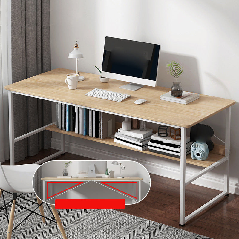Metal and Wood Writing Desk Contemporary Corner Bedroom Office Desk with Bookshelf Clearhalo 'furn' 'furn_office_desk' 'Furniture' 'Office Desks' 'Office Furniture' 'office_desk' 6262804