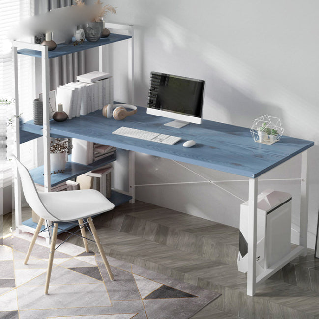 Metal and Wood Writing Desk Contemporary Corner Bedroom Office Desk with Bookshelf 47"L x 22"W x 43"H Blue Clearhalo 'furn' 'furn_office_desk' 'Furniture' 'Office Desks' 'Office Furniture' 'office_desk' 6262805