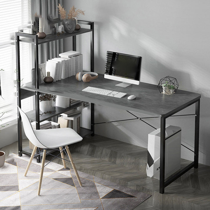 Metal and Wood Writing Desk Contemporary Corner Bedroom Office Desk with Bookshelf 39.5"L x 21.7"W x 43.3"H Grey Clearhalo 'furn' 'furn_office_desk' 'Furniture' 'Office Desks' 'Office Furniture' 'office_desk' 6262806