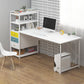 Metal and Wood Writing Desk Contemporary Corner Bedroom Office Desk with Bookshelf 55.1"L x 23.6"W x 43.3"H White Clearhalo 'furn' 'furn_office_desk' 'Furniture' 'Office Desks' 'Office Furniture' 'office_desk' 6262807