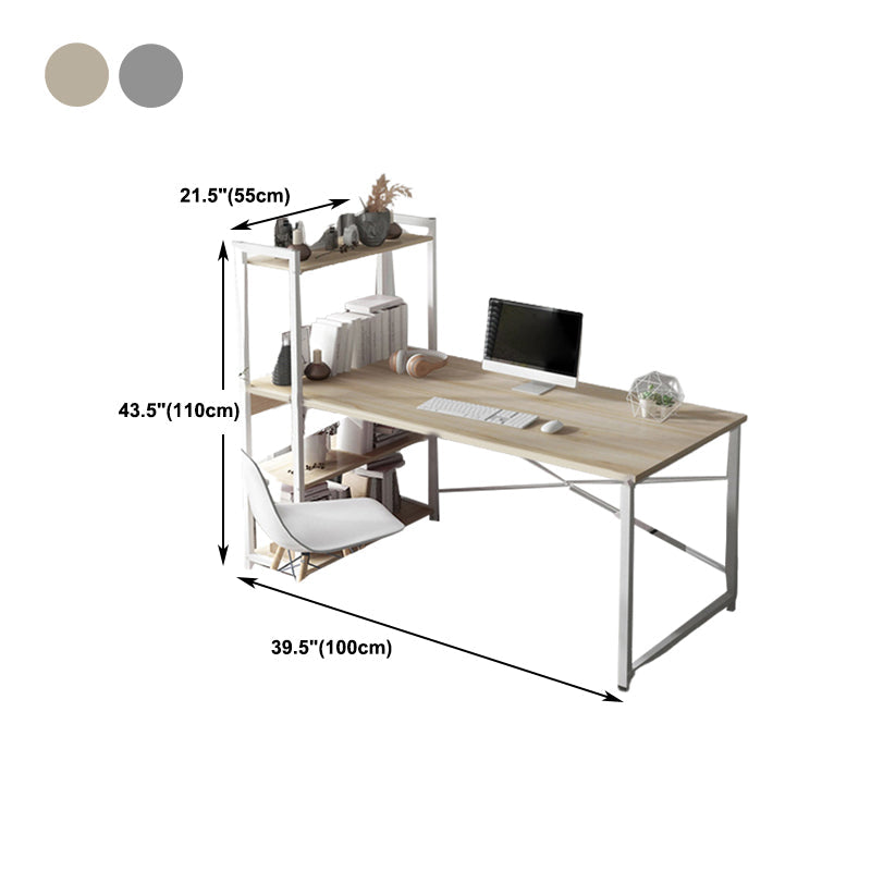 Metal and Wood Writing Desk Contemporary Corner Bedroom Office Desk with Bookshelf Clearhalo 'furn' 'furn_office_desk' 'Furniture' 'Office Desks' 'Office Furniture' 'office_desk' 6262815