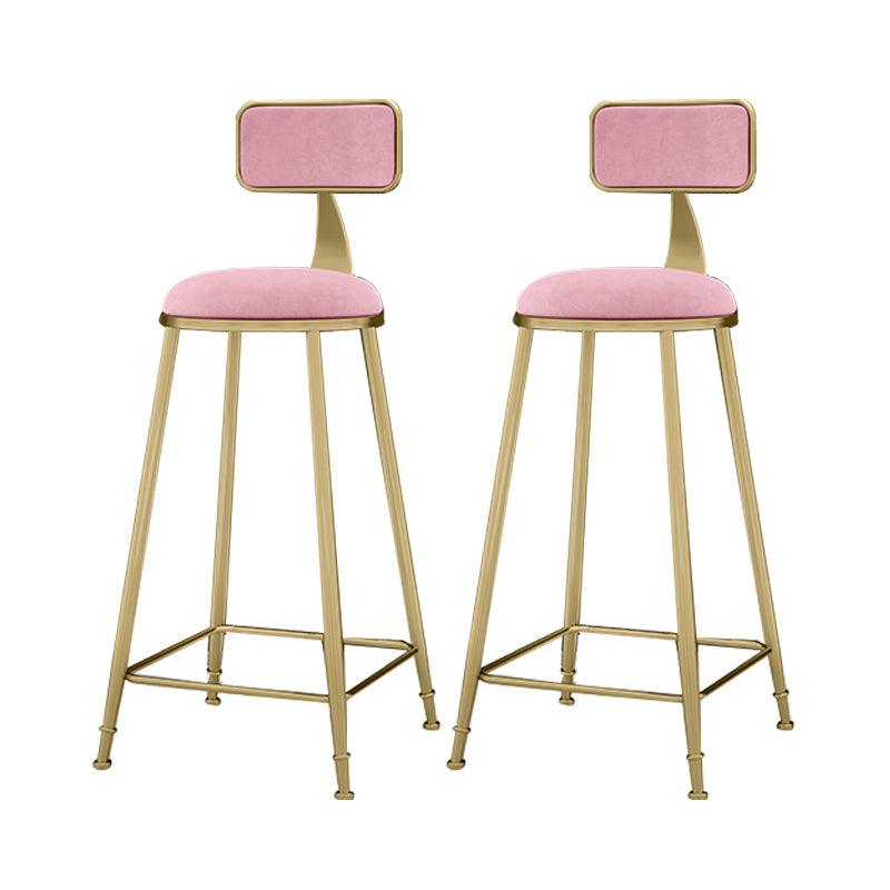 Scandinavian Armless Metal Frame Bar Stool Low Back Upholstered Bar Stool Pink 2 Piece Set Clearhalo 'Bar Furniture' 'Bar Stools' 'bar_stools' 'furn' 'furn_bar_stools' 'Furniture' 'Kitchen & Dining Furniture' 6263074