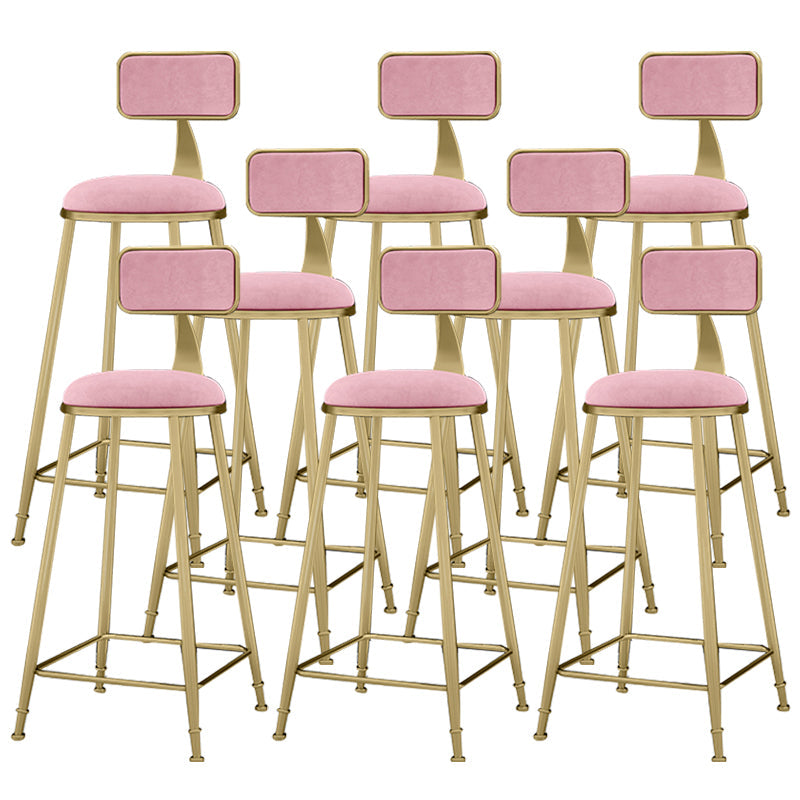 Scandinavian Armless Metal Frame Bar Stool Low Back Upholstered Bar Stool Pink 8 Piece Set Clearhalo 'Bar Furniture' 'Bar Stools' 'bar_stools' 'furn' 'furn_bar_stools' 'Furniture' 'Kitchen & Dining Furniture' 6263077