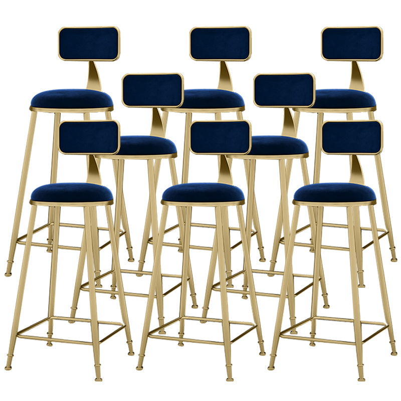 Scandinavian Armless Metal Frame Bar Stool Low Back Upholstered Bar Stool Blue 8 Piece Set Clearhalo 'Bar Furniture' 'Bar Stools' 'bar_stools' 'furn' 'furn_bar_stools' 'Furniture' 'Kitchen & Dining Furniture' 6263081