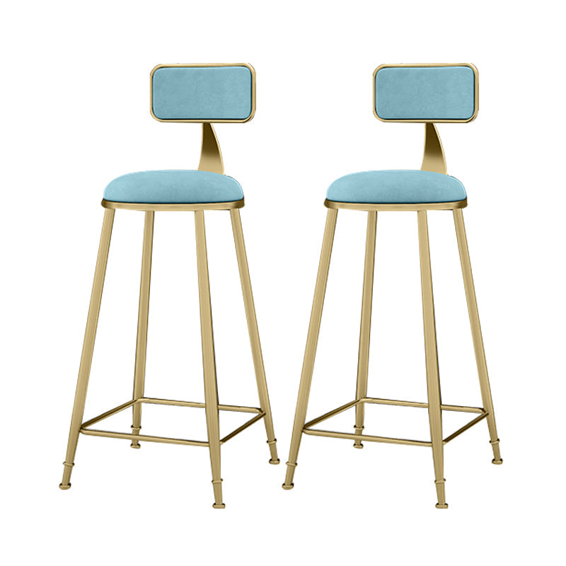 Scandinavian Armless Metal Frame Bar Stool Low Back Upholstered Bar Stool Light Blue 2 Piece Set Clearhalo 'Bar Furniture' 'Bar Stools' 'bar_stools' 'furn' 'furn_bar_stools' 'Furniture' 'Kitchen & Dining Furniture' 6263082