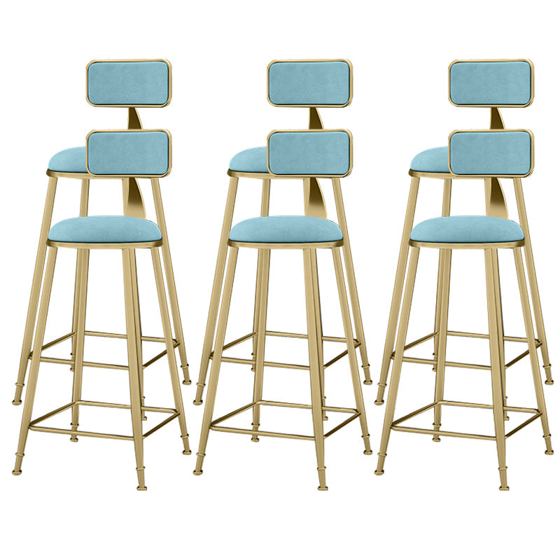 Scandinavian Armless Metal Frame Bar Stool Low Back Upholstered Bar Stool Light Blue 6 Piece Set Clearhalo 'Bar Furniture' 'Bar Stools' 'bar_stools' 'furn' 'furn_bar_stools' 'Furniture' 'Kitchen & Dining Furniture' 6263084