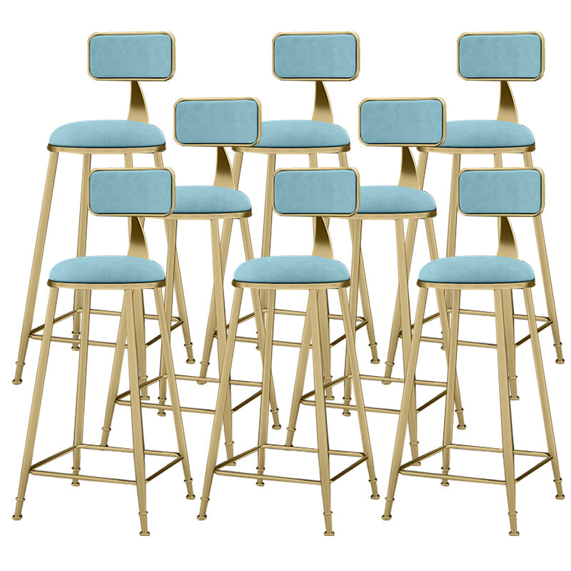 Scandinavian Armless Metal Frame Bar Stool Low Back Upholstered Bar Stool Light Blue 8 Piece Set Clearhalo 'Bar Furniture' 'Bar Stools' 'bar_stools' 'furn' 'furn_bar_stools' 'Furniture' 'Kitchen & Dining Furniture' 6263085