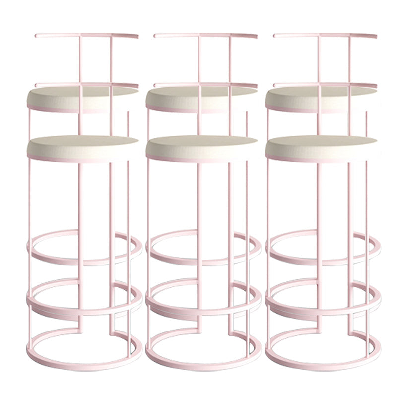 Contemporary Upholstered Counter Stool Bar-height Bar Stool with Metal Base Pink 6 Piece Set Clearhalo 'Bar Furniture' 'Bar Stools' 'bar_stools' 'furn' 'furn_bar_stools' 'Furniture' 'Kitchen & Dining Furniture' 6263268