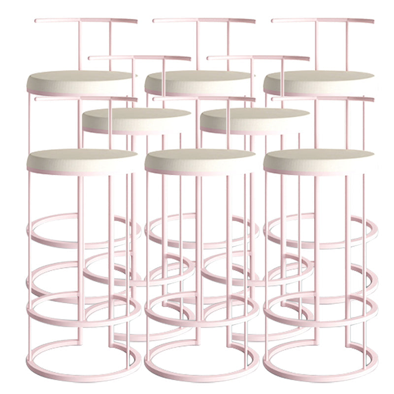 Contemporary Upholstered Counter Stool Bar-height Bar Stool with Metal Base Pink 8 Piece Set Clearhalo 'Bar Furniture' 'Bar Stools' 'bar_stools' 'furn' 'furn_bar_stools' 'Furniture' 'Kitchen & Dining Furniture' 6263270