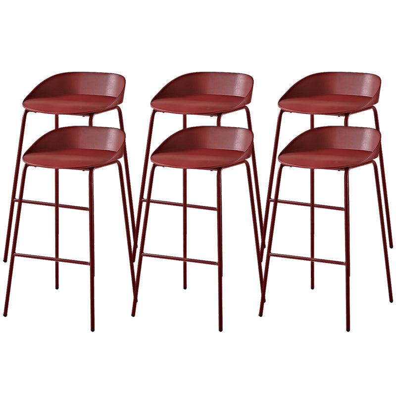 Indoor Plastic and Metal Bar Stool Modern Low Back Armless Bar Stool Red 6 Piece Set Bar Stool(30"H) Clearhalo 'Bar Furniture' 'Bar Stools' 'bar_stools' 'furn' 'furn_bar_stools' 'Furniture' 'Kitchen & Dining Furniture' 6263293