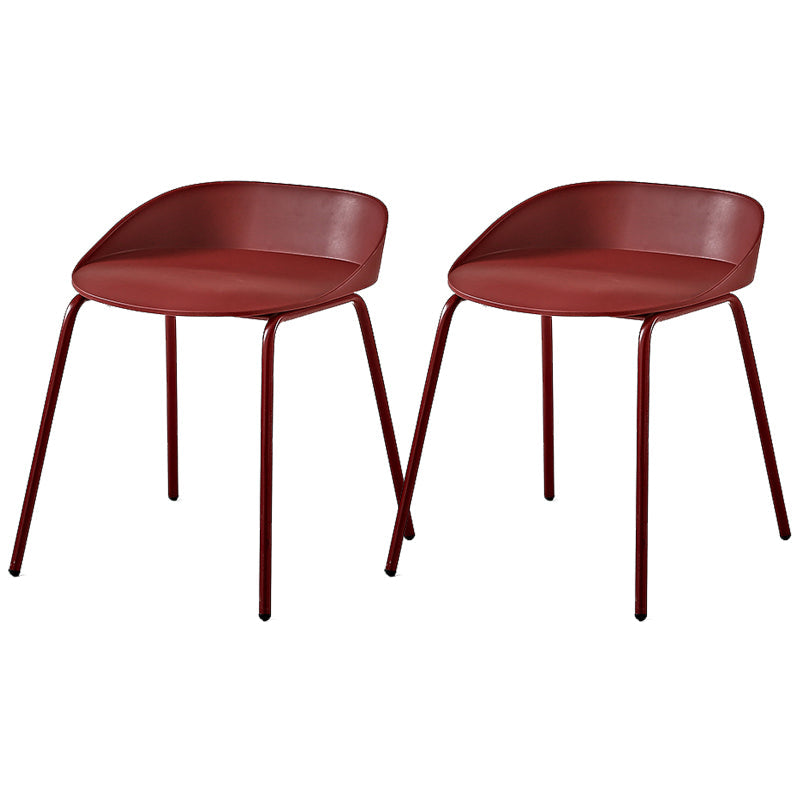 Indoor Plastic and Metal Bar Stool Modern Low Back Armless Bar Stool Red 2 Piece Set Short Stool(18"H) Clearhalo 'Bar Furniture' 'Bar Stools' 'bar_stools' 'furn' 'furn_bar_stools' 'Furniture' 'Kitchen & Dining Furniture' 6263319