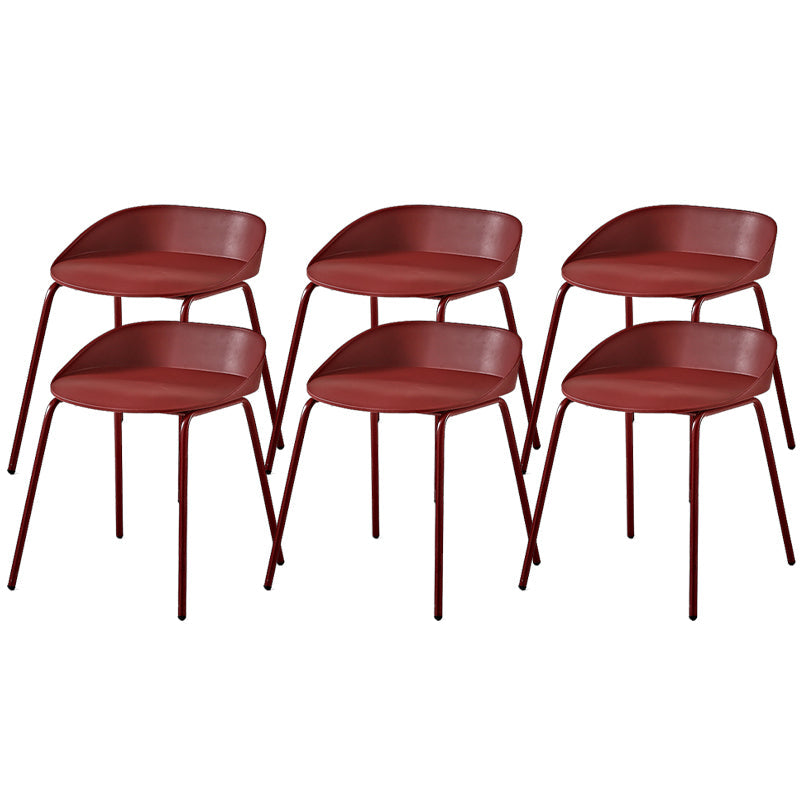 Indoor Plastic and Metal Bar Stool Modern Low Back Armless Bar Stool Red 6 Piece Set Short Stool(18"H) Clearhalo 'Bar Furniture' 'Bar Stools' 'bar_stools' 'furn' 'furn_bar_stools' 'Furniture' 'Kitchen & Dining Furniture' 6263321