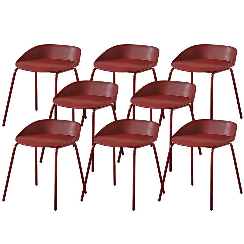 Indoor Plastic and Metal Bar Stool Modern Low Back Armless Bar Stool Red 8 Piece Set Short Stool(18"H) Clearhalo 'Bar Furniture' 'Bar Stools' 'bar_stools' 'furn' 'furn_bar_stools' 'Furniture' 'Kitchen & Dining Furniture' 6263322