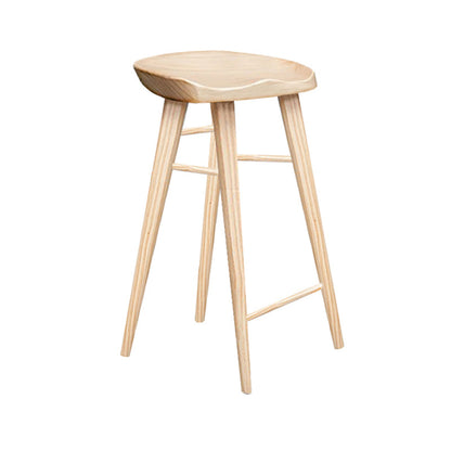 Tabouret de bar contemporain en bois massif avec siège profilé sans dossier et repose-pieds