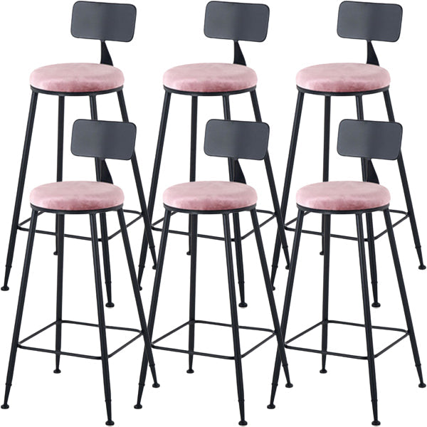 Modern Style Upholstered Counter Stool Bar-height Bar Stool with Footrest Black-Pink 6 Piece Set Clearhalo 'Bar Furniture' 'Bar Stools' 'bar_stools' 'furn' 'furn_bar_stools' 'Furniture' 'Kitchen & Dining Furniture' 6263465