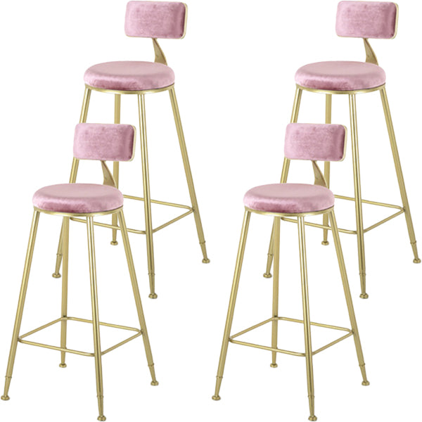 Modern Style Upholstered Counter Stool Bar-height Bar Stool with Footrest Gold-Pink 4 Piece Set Clearhalo 'Bar Furniture' 'Bar Stools' 'bar_stools' 'furn' 'furn_bar_stools' 'Furniture' 'Kitchen & Dining Furniture' 6263471