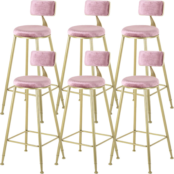 Modern Style Upholstered Counter Stool Bar-height Bar Stool with Footrest Gold-Pink 6 Piece Set Clearhalo 'Bar Furniture' 'Bar Stools' 'bar_stools' 'furn' 'furn_bar_stools' 'Furniture' 'Kitchen & Dining Furniture' 6263472