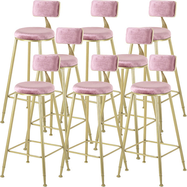 Modern Style Upholstered Counter Stool Bar-height Bar Stool with Footrest Gold-Pink 8 Piece Set Clearhalo 'Bar Furniture' 'Bar Stools' 'bar_stools' 'furn' 'furn_bar_stools' 'Furniture' 'Kitchen & Dining Furniture' 6263473