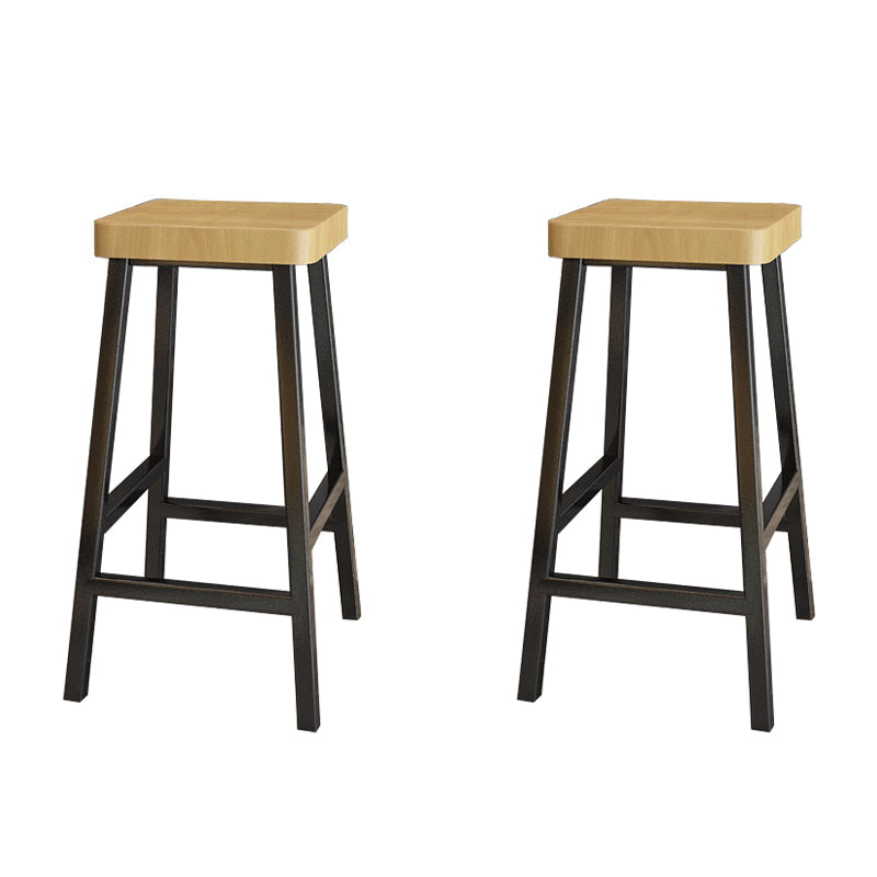 Backless Solid Wood Bar Stool Contemporary Natural Stool with Metal Legs 2 Piece Set Square Counter Stool(26"H) Clearhalo 'Bar Furniture' 'Bar Stools' 'bar_stools' 'furn' 'furn_bar_stools' 'Furniture' 'Kitchen & Dining Furniture' 6263568