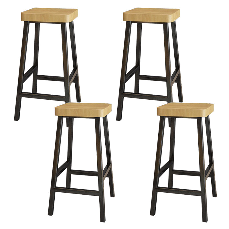 Backless Solid Wood Bar Stool Contemporary Natural Stool with Metal Legs 4 Piece Set Square Counter Stool(26"H) Clearhalo 'Bar Furniture' 'Bar Stools' 'bar_stools' 'furn' 'furn_bar_stools' 'Furniture' 'Kitchen & Dining Furniture' 6263570