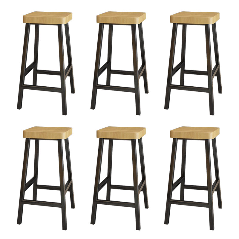 Backless Solid Wood Bar Stool Contemporary Natural Stool with Metal Legs 6 Piece Set Square Counter Stool(26"H) Clearhalo 'Bar Furniture' 'Bar Stools' 'bar_stools' 'furn' 'furn_bar_stools' 'Furniture' 'Kitchen & Dining Furniture' 6263573