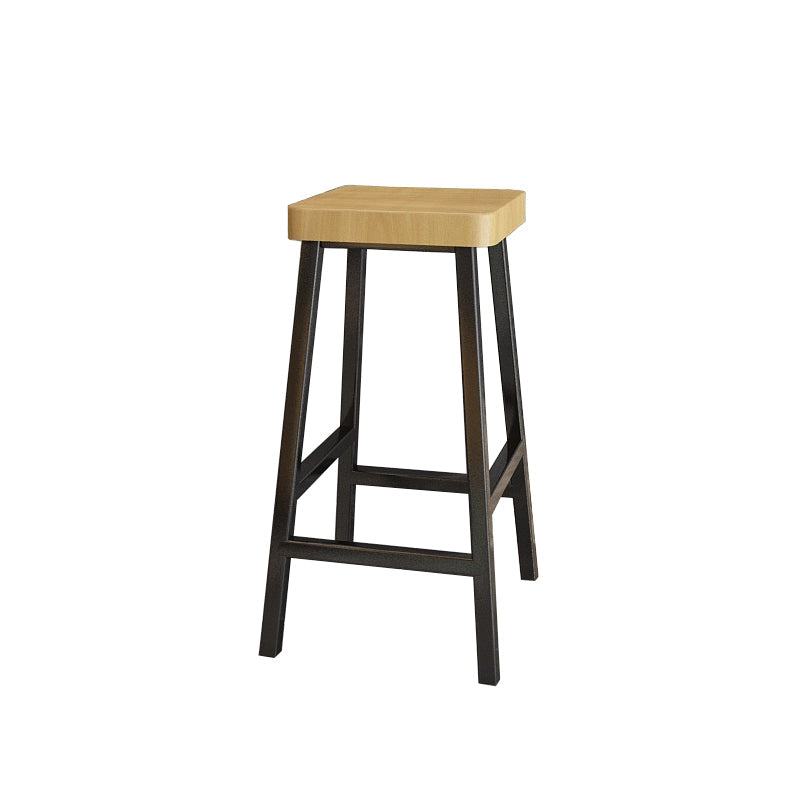 Backless Solid Wood Bar Stool Contemporary Natural Stool with Metal Legs Clearhalo 'Bar Furniture' 'Bar Stools' 'bar_stools' 'furn' 'furn_bar_stools' 'Furniture' 'Kitchen & Dining Furniture' 6263574