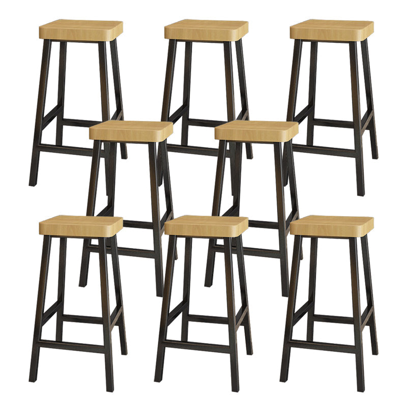 Backless Solid Wood Bar Stool Contemporary Natural Stool with Metal Legs 8 Piece Set Square Counter Stool(26"H) Clearhalo 'Bar Furniture' 'Bar Stools' 'bar_stools' 'furn' 'furn_bar_stools' 'Furniture' 'Kitchen & Dining Furniture' 6263575