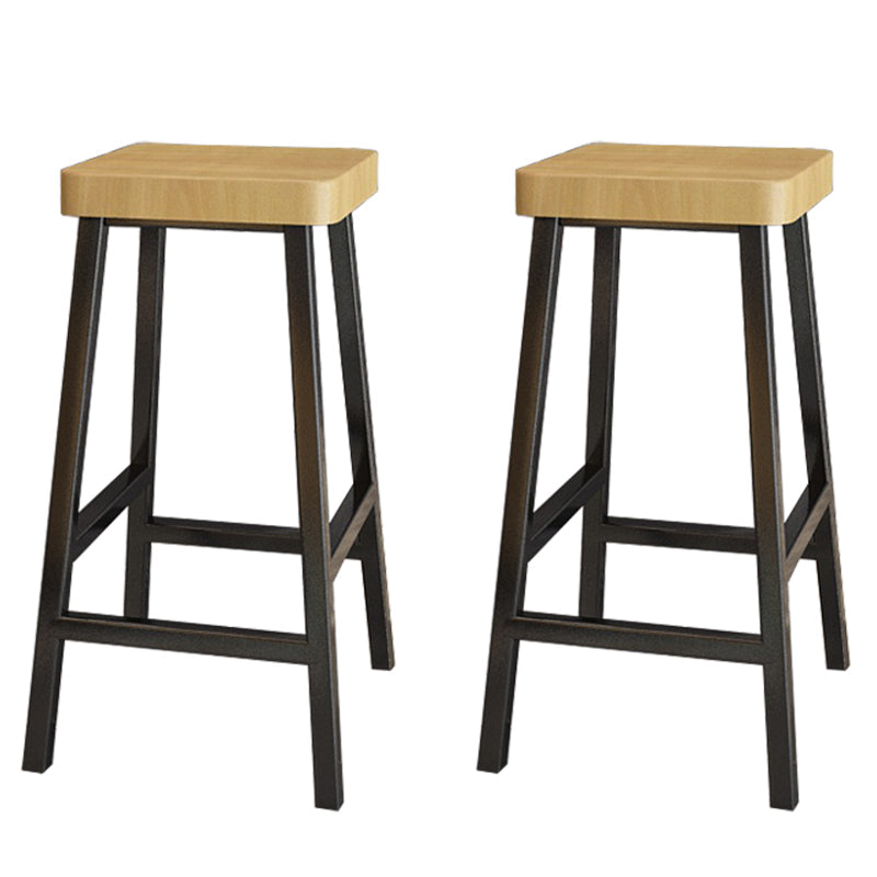 Backless Solid Wood Bar Stool Contemporary Natural Stool with Metal Legs 2 Piece Set Square Bar Stool(30"H) Clearhalo 'Bar Furniture' 'Bar Stools' 'bar_stools' 'furn' 'furn_bar_stools' 'Furniture' 'Kitchen & Dining Furniture' 6263578