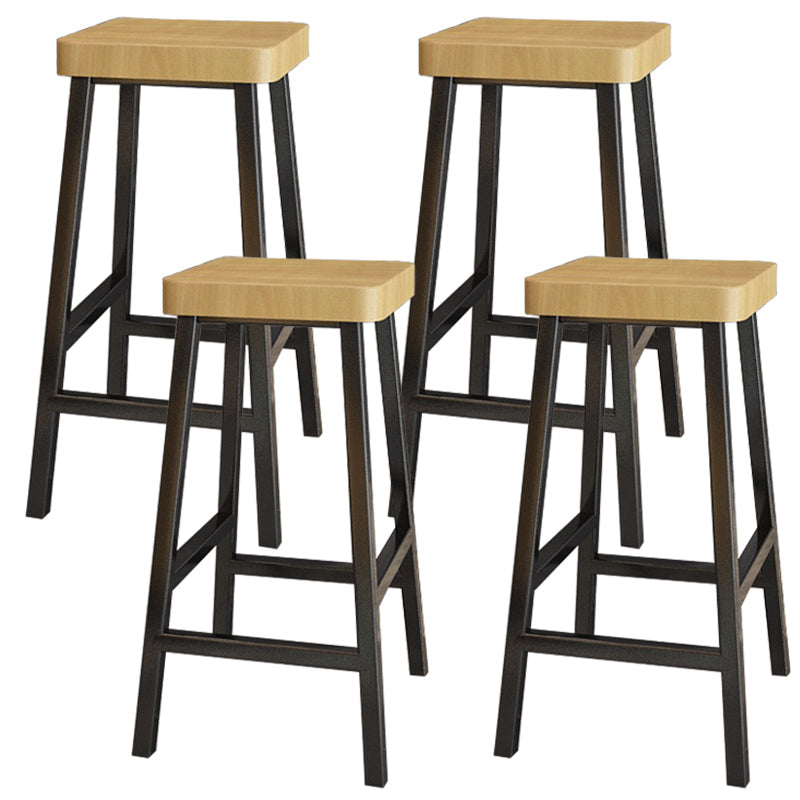 Backless Solid Wood Bar Stool Contemporary Natural Stool with Metal Legs 4 Piece Set Square Bar Stool(30"H) Clearhalo 'Bar Furniture' 'Bar Stools' 'bar_stools' 'furn' 'furn_bar_stools' 'Furniture' 'Kitchen & Dining Furniture' 6263579