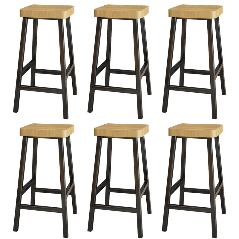 Backless Solid Wood Bar Stool Contemporary Natural Stool with Metal Legs 6 Piece Set Square Bar Stool(30"H) Clearhalo 'Bar Furniture' 'Bar Stools' 'bar_stools' 'furn' 'furn_bar_stools' 'Furniture' 'Kitchen & Dining Furniture' 6263581