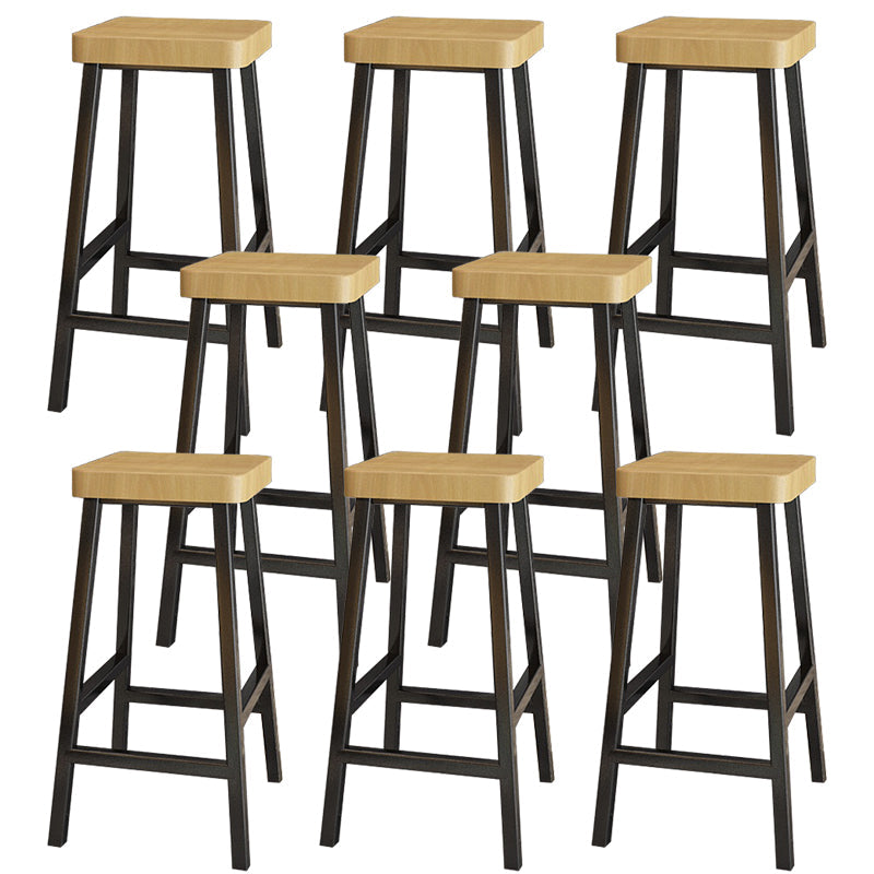 Backless Solid Wood Bar Stool Contemporary Natural Stool with Metal Legs 8 Piece Set Square Bar Stool(30"H) Clearhalo 'Bar Furniture' 'Bar Stools' 'bar_stools' 'furn' 'furn_bar_stools' 'Furniture' 'Kitchen & Dining Furniture' 6263582