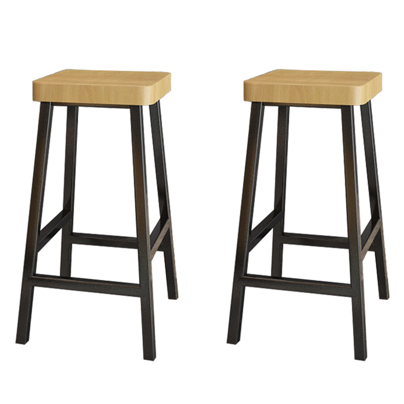 Backless Solid Wood Bar Stool Contemporary Natural Stool with Metal Legs 2 Piece Set Square Bar Stool(28"H) Clearhalo 'Bar Furniture' 'Bar Stools' 'bar_stools' 'furn' 'furn_bar_stools' 'Furniture' 'Kitchen & Dining Furniture' 6263583