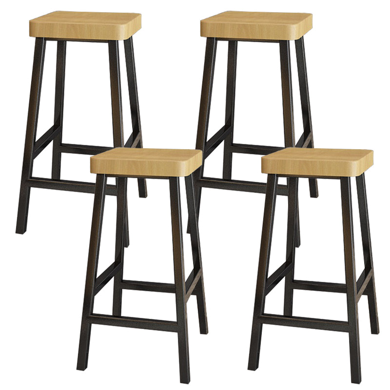 Backless Solid Wood Bar Stool Contemporary Natural Stool with Metal Legs 4 Piece Set Square Bar Stool(28"H) Clearhalo 'Bar Furniture' 'Bar Stools' 'bar_stools' 'furn' 'furn_bar_stools' 'Furniture' 'Kitchen & Dining Furniture' 6263584