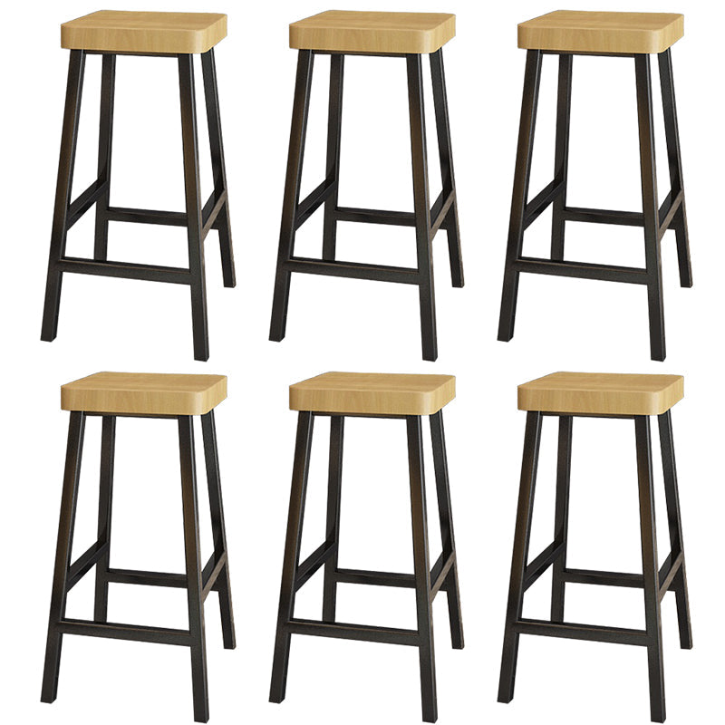 Backless Solid Wood Bar Stool Contemporary Natural Stool with Metal Legs 6 Piece Set Square Bar Stool(28"H) Clearhalo 'Bar Furniture' 'Bar Stools' 'bar_stools' 'furn' 'furn_bar_stools' 'Furniture' 'Kitchen & Dining Furniture' 6263585