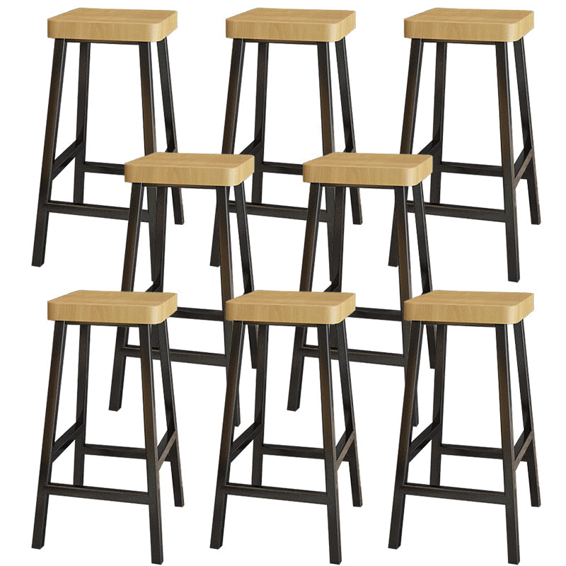 Backless Solid Wood Bar Stool Contemporary Natural Stool with Metal Legs 8 Piece Set Square Bar Stool(28"H) Clearhalo 'Bar Furniture' 'Bar Stools' 'bar_stools' 'furn' 'furn_bar_stools' 'Furniture' 'Kitchen & Dining Furniture' 6263586